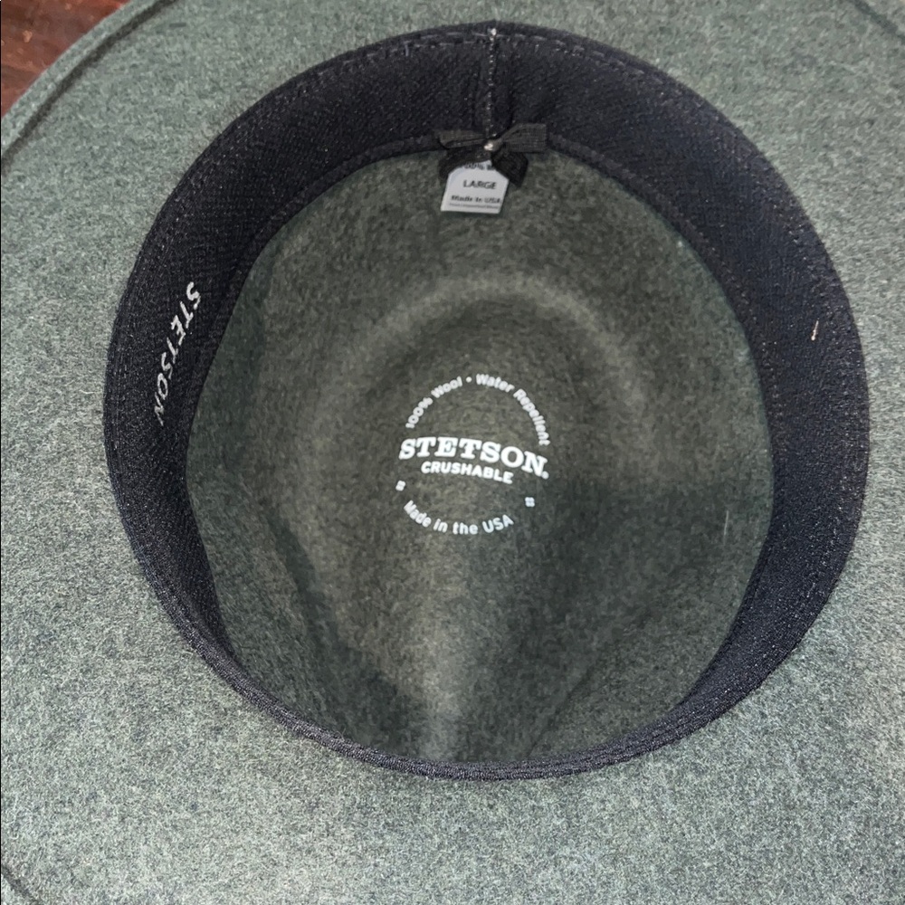 Green 100% Wool Felt STETSON Cromwell men’s Fedora brim Hat L NWOT USA Made - Picture 4 of 6